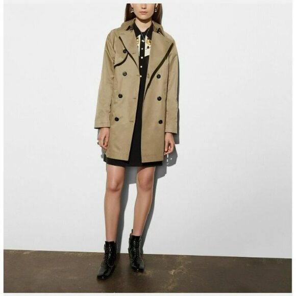 Coach Cotton Khaki Convertible Trench Coat Gabardine Sleeveless Vest Size 2 - Picture 1 of 16
